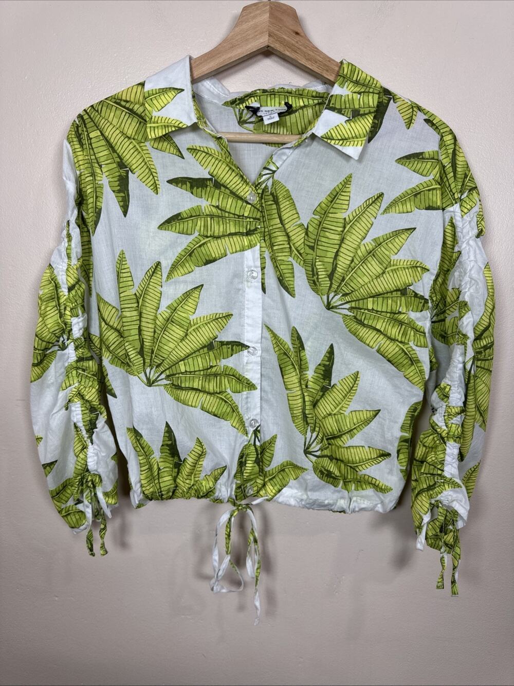 Marc New York Womens Blouse Crop Top Tropical Beach Vacation 100% Cotton S